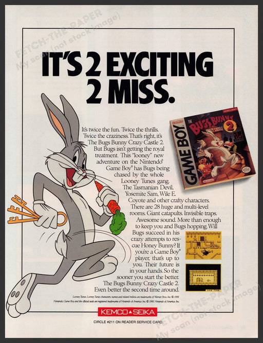 Bugs Bunny: The Crazy Castle 2 Video Game 1990s Print Advertisement Ad 1991