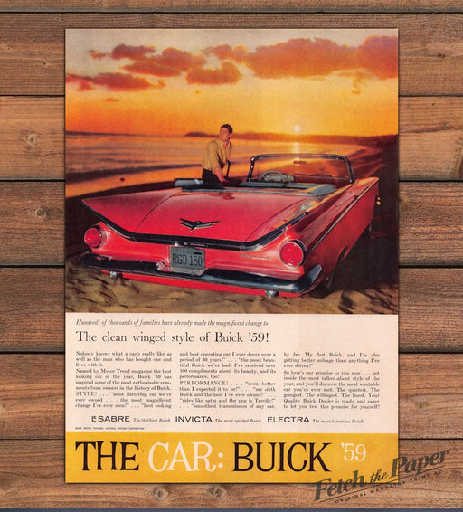 Buick '59 Electra Invicta LeSabre Red Convertible Beach Print Ad 1959 1950s