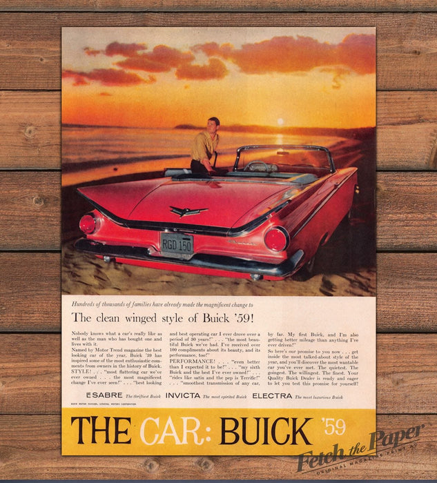 Buick '59 Electra Invicta LeSabre Red Convertible Beach Print Ad 1959 1950s