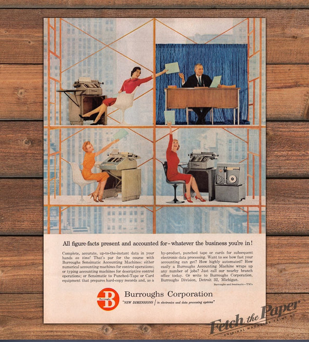 Burroughs Sensimatic Accounting Secretaries 1950s Print Advertisement Ad 1959