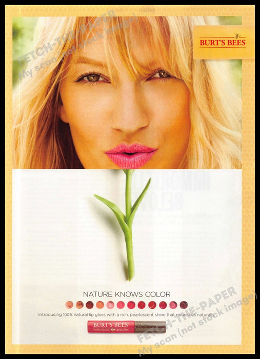 Burt's Bees 2010s Magazine Print Advertisement 2013 Pink Lips Blonde Flower