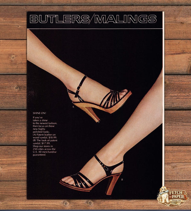 Butlers Malings Shine On Patent Leather Crossed Legs Heels Print Ad 1978 1970s