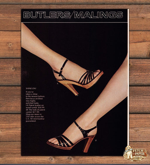 Butlers Malings Shine On Patent Leather Crossed Legs Heels Print Ad 1978 1970s