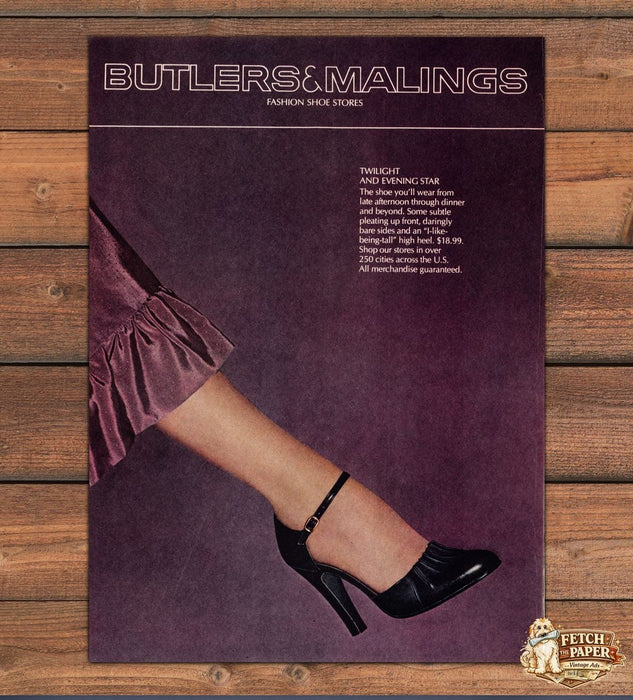 Butlers & Malings Twilight Evening Star Black Heel Leg Print Ad 1978 1970s