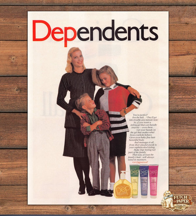 Dep Styling Gel "Dependents" Family Portrait Print Ad 1988 1980s