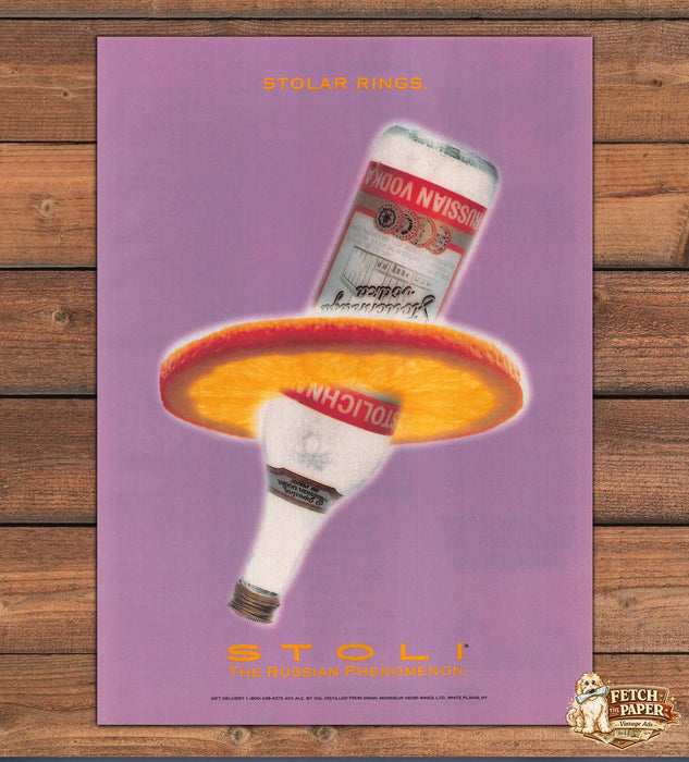 Stoli Vodka Russian Phenomenon Stolar Rings Orange Print Ad 1991 1990s