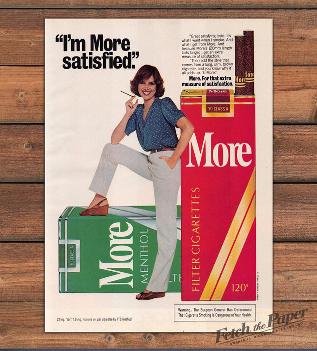 More Cigarettes Menthol Red Box Woman Polka Dot Blouse Print Ad 1980 1980s