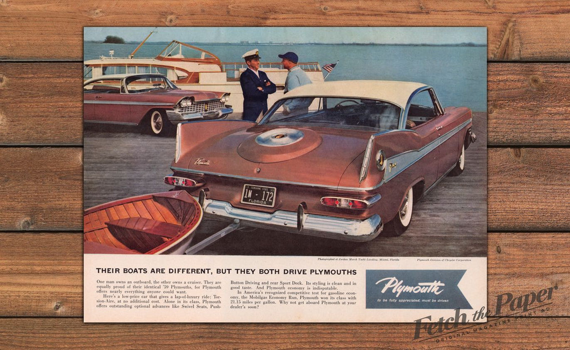 Plymouth Their Boats Are Different Yacht Captain Outboard Print Ad 1959 1950s