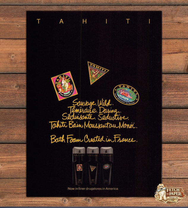 Tahiti Bain Moussant Bath Foam Black Bottles Wild Daring Print Ad 1983 1980s