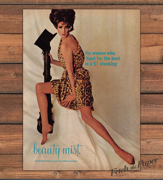 Beauty Mist Stockings Leopard Dress Legs Top Hat Hosiery Print Ad 1965 1960s