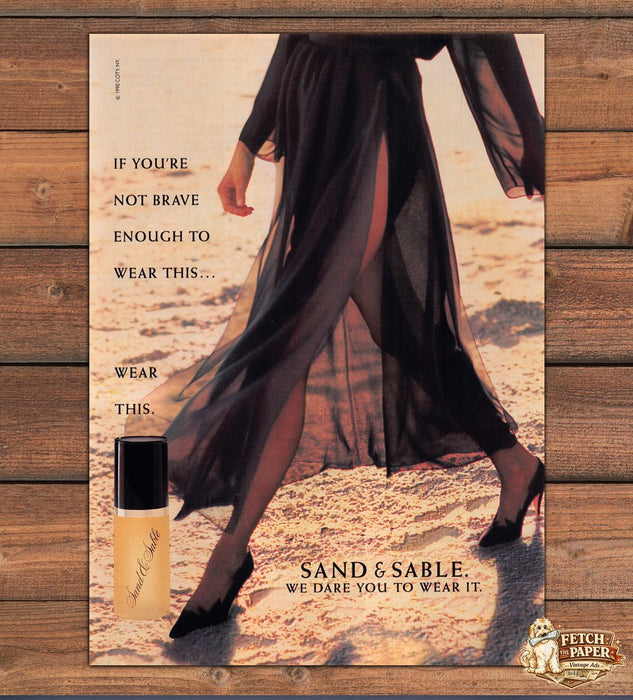 Sand & Sable We Dare You Sheer Black Skirt Legs Heels Beach Print Ad 1990 1990s