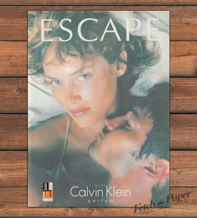 Calvin Klein Escape Parfum Sultry Romantic Couple Fragrance Print Ad 1995 1990s