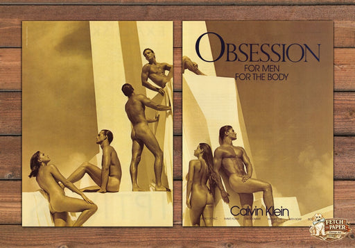 Calvin Klein Obsession 1980s Print Advertisement (2 Page) Ad 1987 Bare Bodies