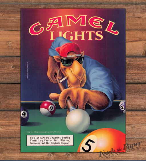 Camel Lights Joe Camel Pool Table Cue Sunglasses Red Cap Print Ad 1992 1990s