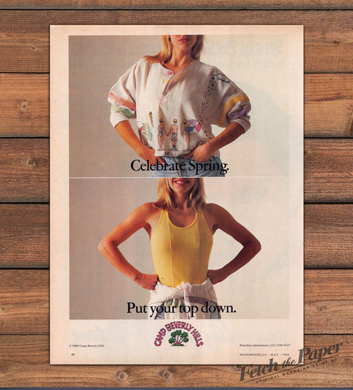 Camp Beverly Hills Celebrate Spring Put Your Top Down Yellow Print Ad 1988 1980s