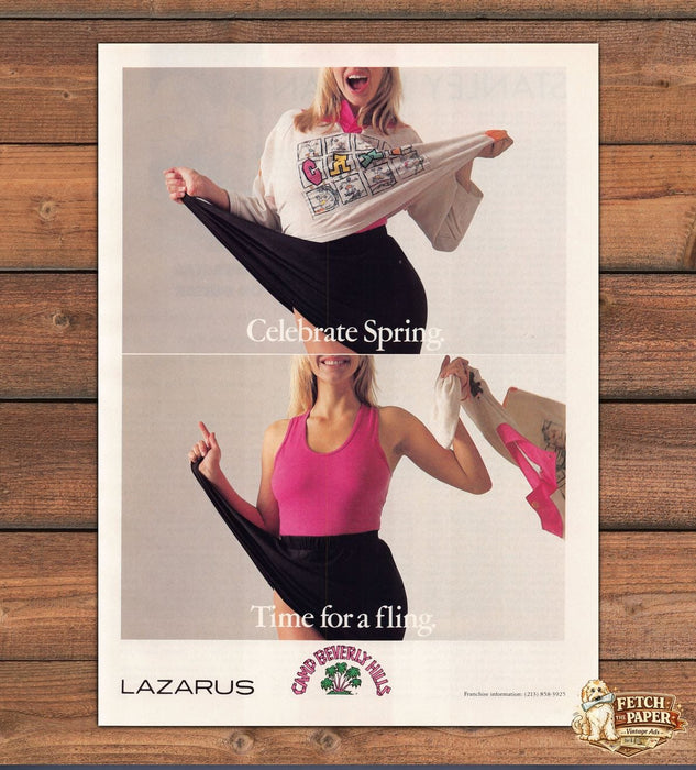 Camp Beverly Hills Lazarus Spring Sweatshirt Pink Tank Print Ad 1988 1980s