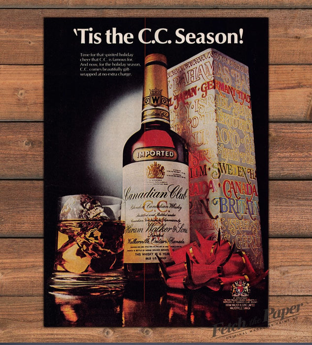 Canadian Club Whisky Tis The Season Holiday Gift Box Print Ad 1977 1970s