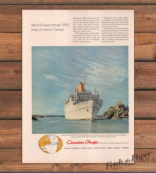Canadian Pacific White Empress Ocean Liner Quebec Print Ad 1959 1950s
