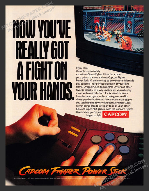 Capcom Fighter Power Stick Controller Video Game 1990s Print Advertisement Ad