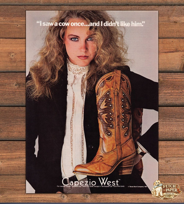 Capezio West Cowboy Boots Texas Boot Co Print Ad 1981 1980s