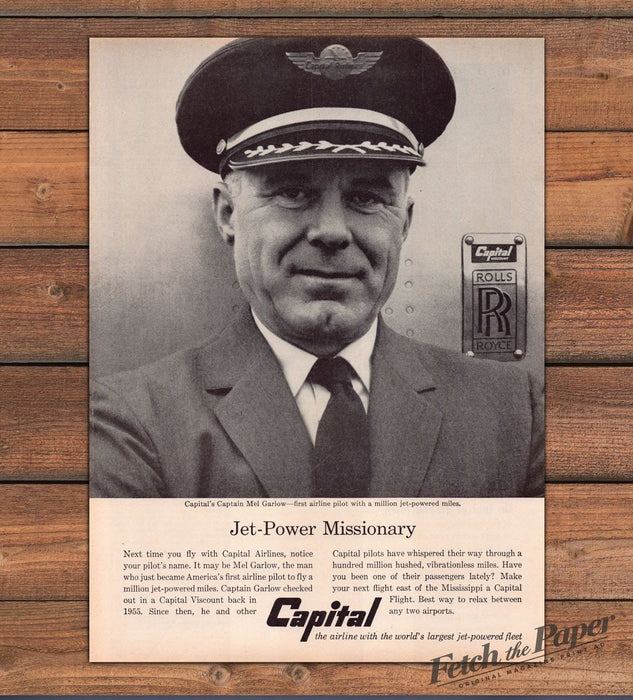 Capital Airlines Captain Mel Garlow Pilot Jet-Power Print Ad 1959 1950s
