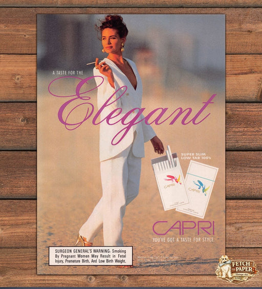 Capri Cigarettes Elegant Woman White Suit Beach Print Ad 1991 1990s
