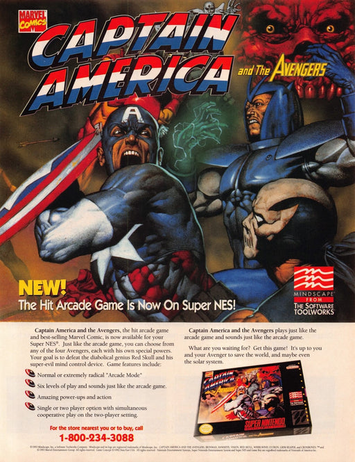 Captain America and The Avengers Video Game 1990s Print Advertisement Ad 1993