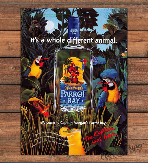 Captain Morgan Parrot Bay Rum Jungle Macaws Print Ad 1997 1990s