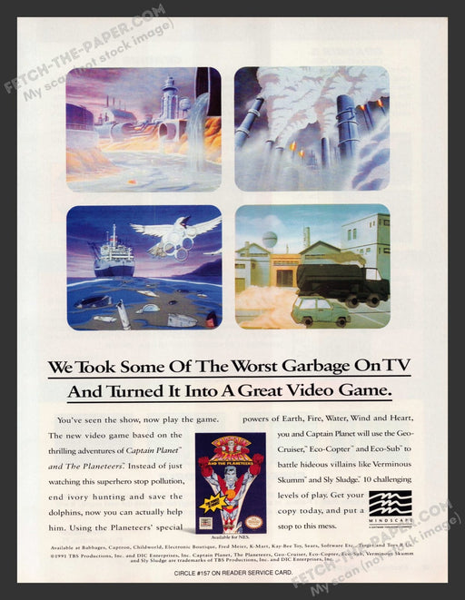 Captain Planet and the Planeteers Video Game 1990s Print Advertisement Ad 1991