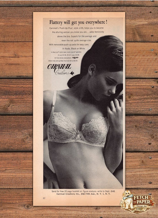 Carnival Creations Push-Up Plus Lace Bra Flattery Print Ad 1966 1960s