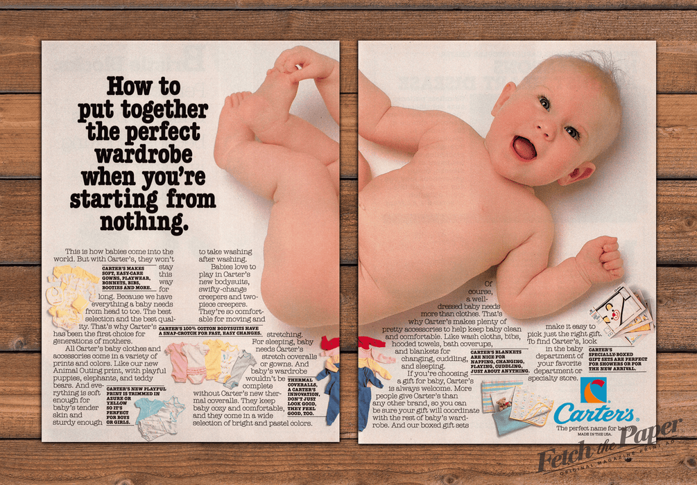 Carter's Baby Clothes Smiling Infant Bodysuits Print Ad 1987 1980s (2pgs)