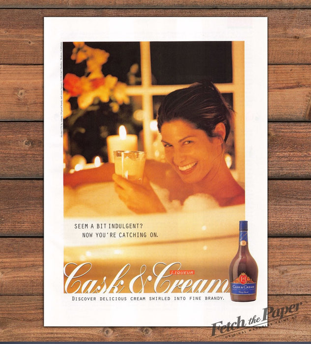 Cask & Cream Liqueur Woman Bubble Bath Candlelight Brandy Print Ad 1998 1990s