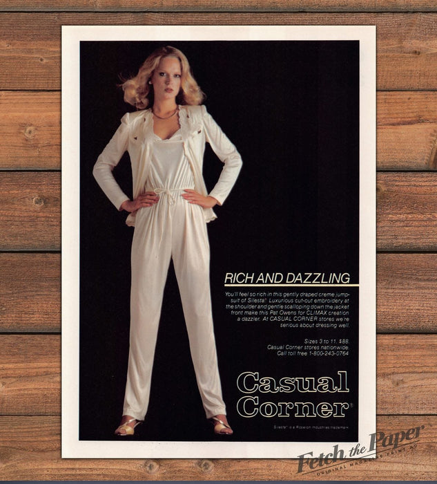 Casual Corner Silesta Creme Jumpsuit Blonde Model Print Ad 1980 1980s
