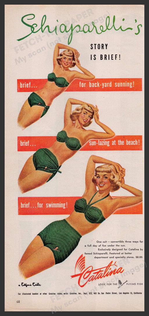 Catalina Swimwear Schiaparelli 1940s Print Advertisement Ad 1949 Fetch-the-Paper
