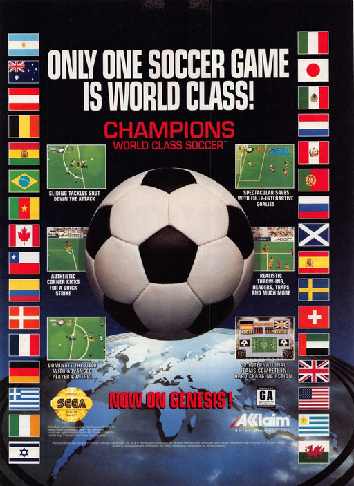 Champions World Class Soccer Video Game 1990s Print Advertisement Ad 1994