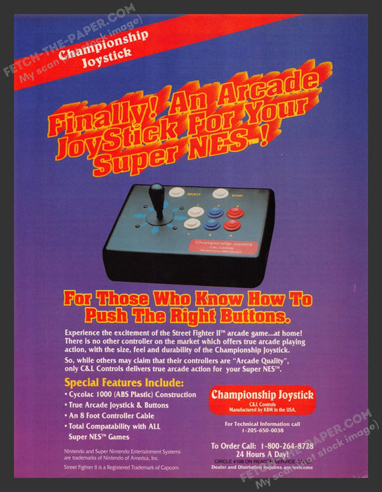 Championship Joystick Video Game Controller 1990s Print Advertisement Ad 1993