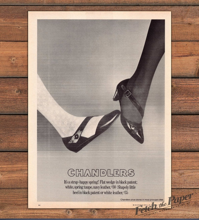Chandlers Shoes Strap-Happy Spring Patent Lace Stockings Print Ad 1985 1980s