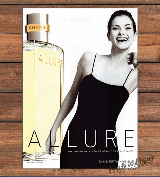 Chanel Allure Fragrance Smiling Model Black Dress Print Ad 1997 1990s
