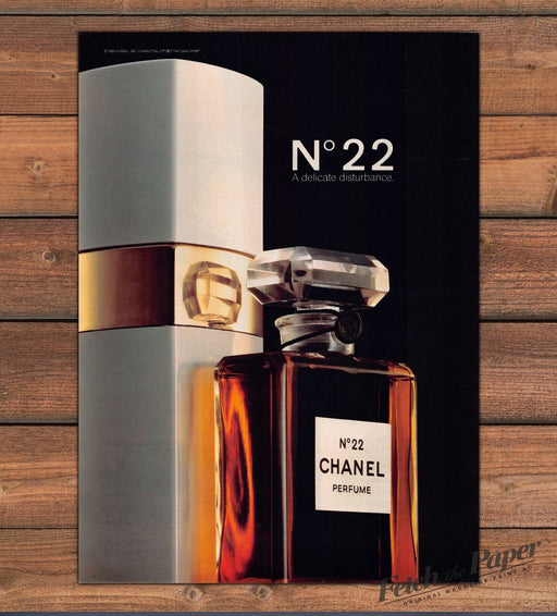 Chanel No 22 Perfume Bottle Delicate Disturbance Black Print Ad 1985 1980s