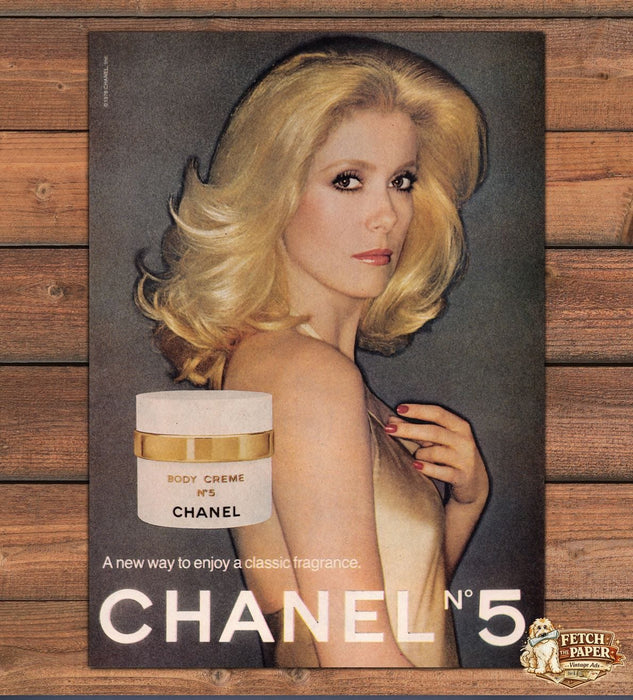 Chanel No 5 Body Creme Big Hair Gold Slip Gown Print Ad 1979 1970s