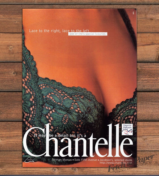 Chantelle Lingerie Francaise Paris Green Lace Bra Print Ad 1997 1990s