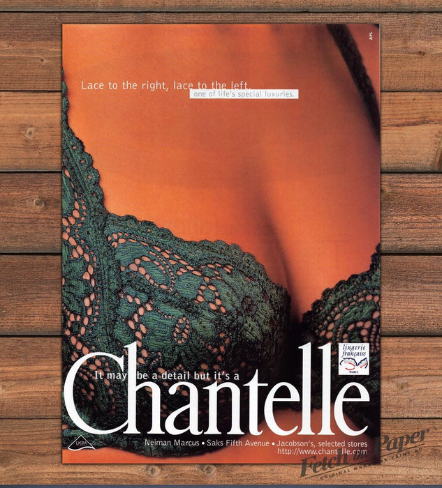Chantelle Lingerie Francaise Paris Green Lace Bra Print Ad 1997 1990s