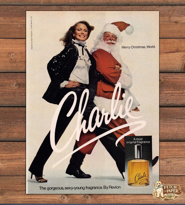 Charlie Merry Christmas World Santa Claus Sequin Jacket Print Ad 1978 1970s