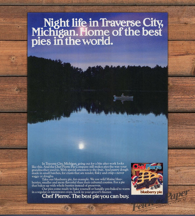 Chef Pierre Blueberry Pie Traverse City Michigan Lake Boat Print Ad 1987 1980s