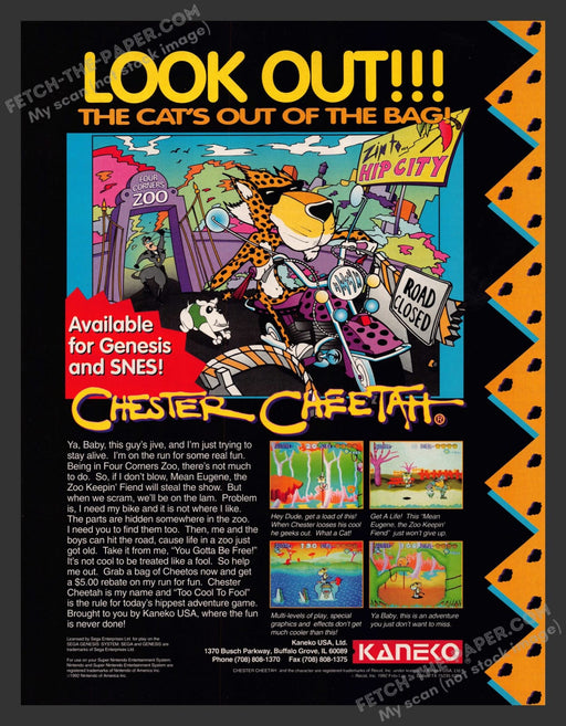 Chester Cheetah Video Game 1990s Print Advertisement Ad 1990
