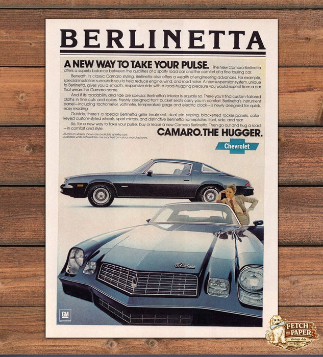 Chevrolet Camaro Berlinetta The Hugger Blue Coupe Print Ad 1978 1970s