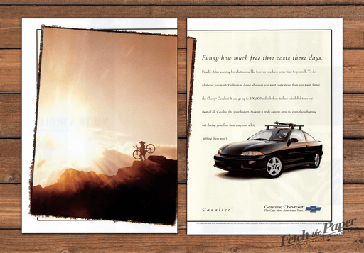 Chevrolet Cavalier Free Time Mountain Biker Sunset Print Ad 1997 1990s (2pgs)