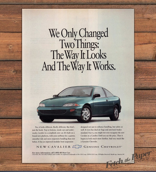 Chevrolet Cavalier "We Only Changed Two Things" Sporty Coupe Print Ad 1995 1990s