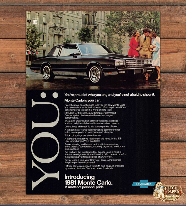 Chevrolet Monte Carlo Car 1980s Print Advertisement Ad 1980 "You: Proud"