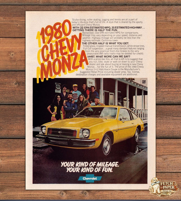 Chevrolet Monza 1980 Yellow Hatchback Friends Mileage Print Ad 1979 1970s